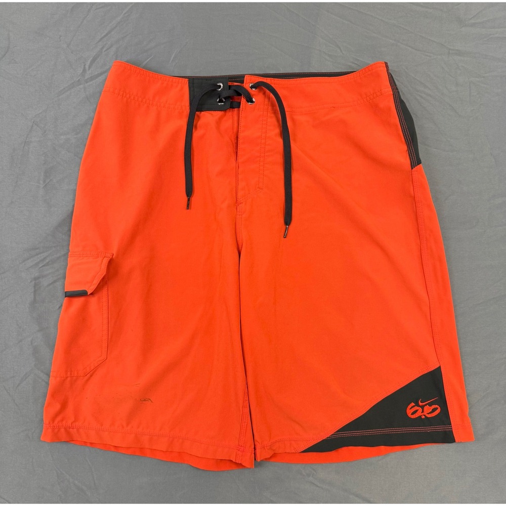 Distressed Nike 6.0 Mens Orange Black Colorblock Board Shorts Size 34‎ Cargo